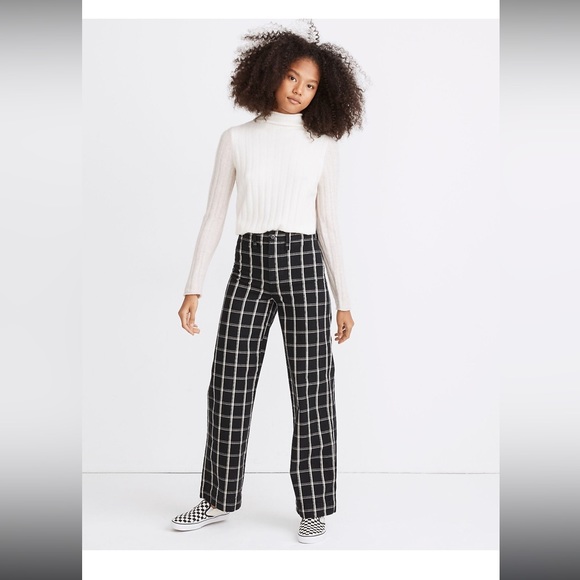 Madewell Denim - NWT Madewell Slim Emmett Wide Leg Jean Sz 27 Small Black Windowpane Check Denim